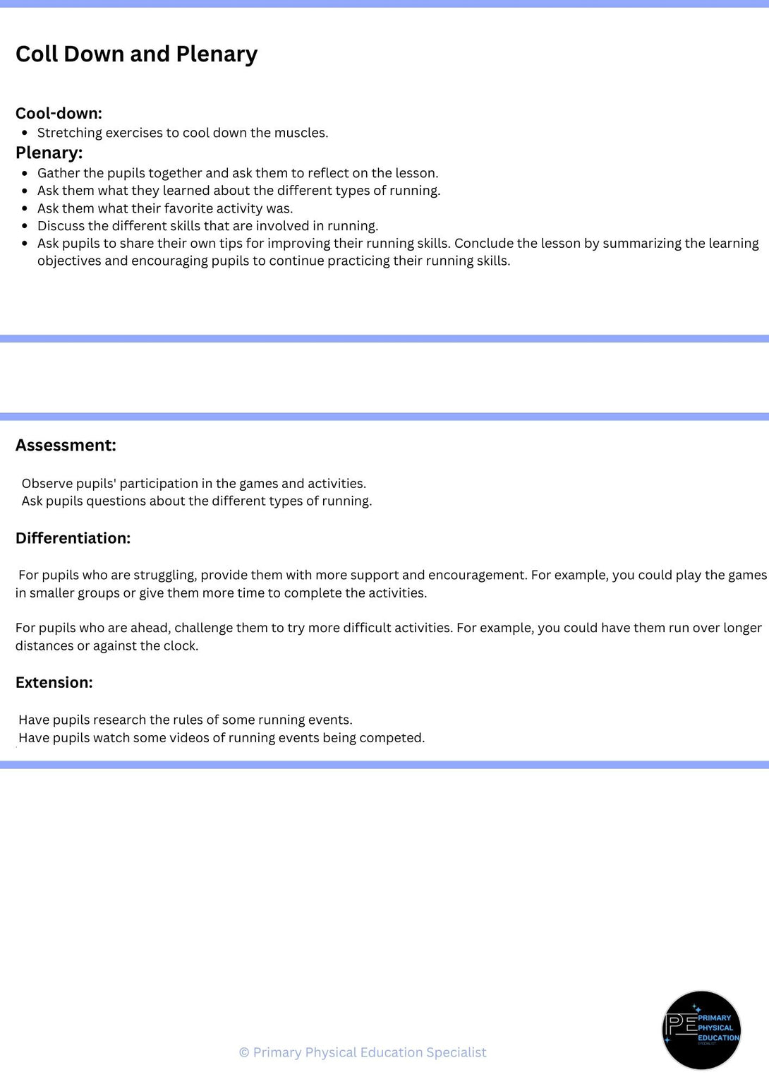 Athletics year 4 scheme of work and lesson plans