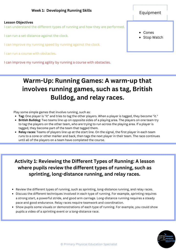 Athletics year 4 scheme of work and lesson plans