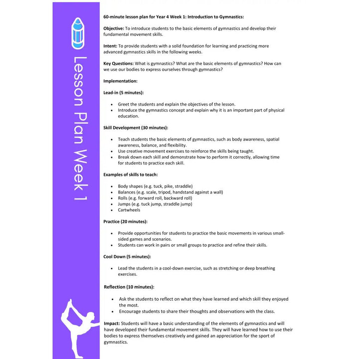 Gymnastics Lesson Plans Year 4 KS2 Primary PE Primary PE Primary