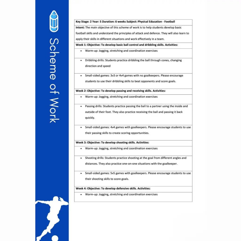 Year 5 football lesson plans and schemes of works primary pe planning