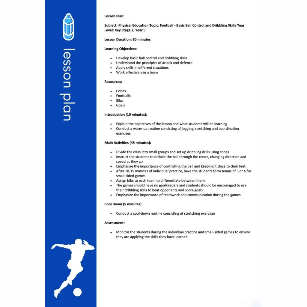 Year 5 football lesson plans and schemes of works primary pe planning